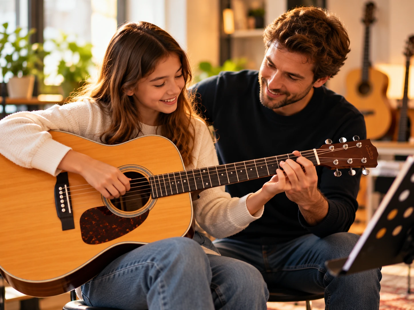 Illustratives Motiv: Kind lernt Gitarre spielen